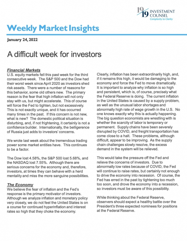 1919 Investment Counsel's Weekly Market Insights (01/24/22)